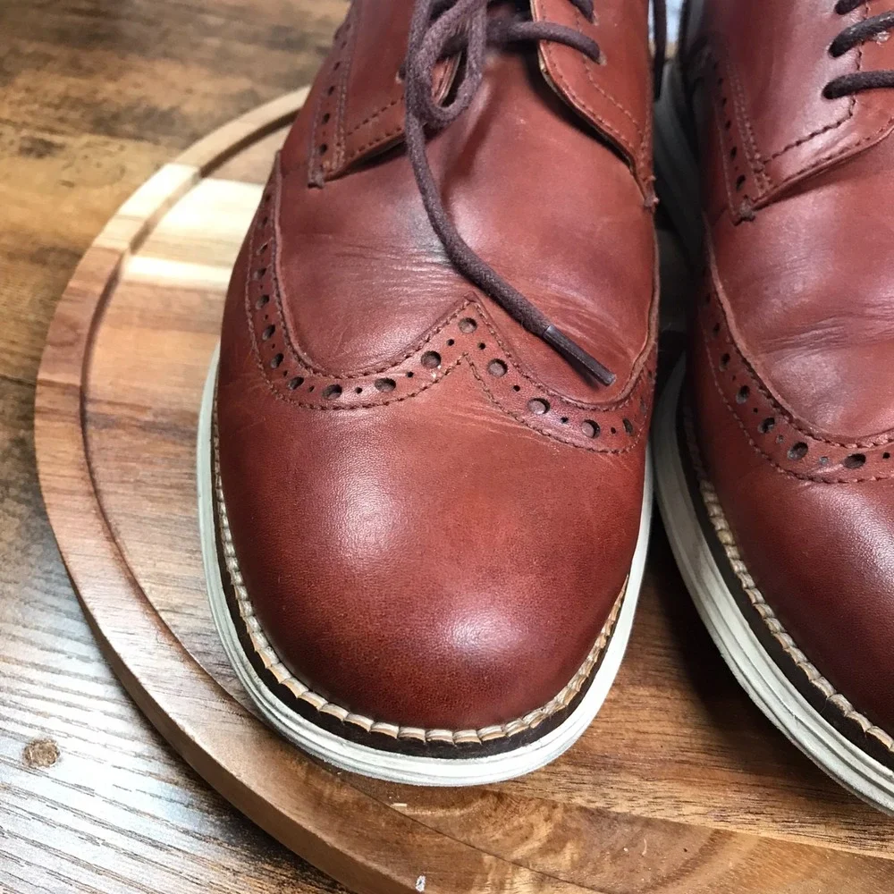 Cole Haan Original Grand Wingtip Oxford Mens 9.5M Brown Leather Derby Dress Shoe